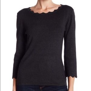 Dark grey sweater, scalloped neck